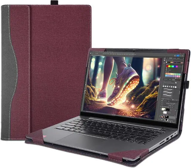 Main image of BONAEVER 16 inch Laptop Cover Case for Lenovo Yoga 7 2-in-1 16AHP9 /16IML9 & Yoga Slim 7 Pro 16ACH6 16ARH7 16IAH7,PU Leather Protective Shell Detachable Laptop Bag Accessory Wine Red