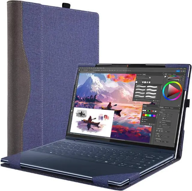Main image of BONAEVER Laptop Case Cover for 14 inch Lenovo Yoga 9 2-in-1 14ILL10 / 14IMH9 & Yoga 9i 2-in-1 Gen 9 & Yoga Slim 9i Gen 10,PU Leather Notebook PC Protective Sleeve with Pen Holder Blue
