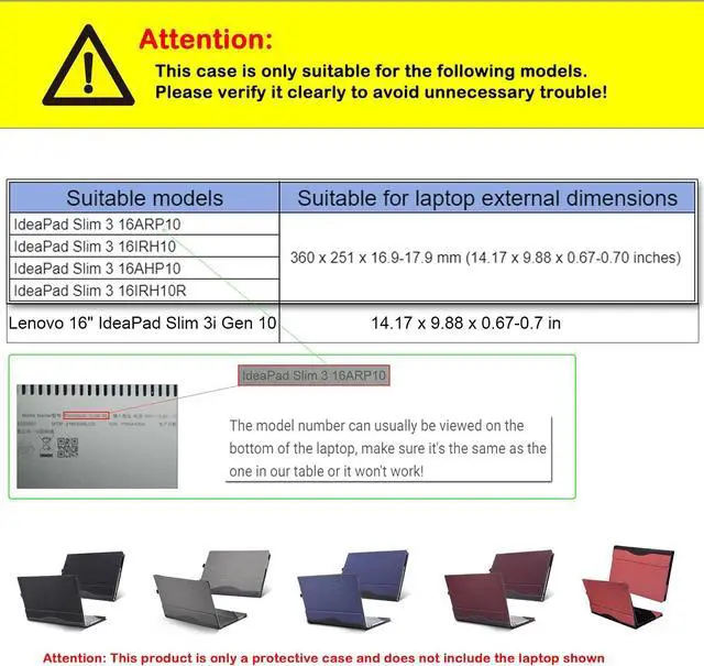 Alt view image 2 of 7 - BONAEVER Laptop Case Cover for Lenovo 16 inch IdeaPad Slim 3i Gen 10 / Slim 3 16ARP10 16IRH10 16AHP10 16IRH10R Detachable Notebook Sleeve Computer Bag PU with Heat Dissipation Hole