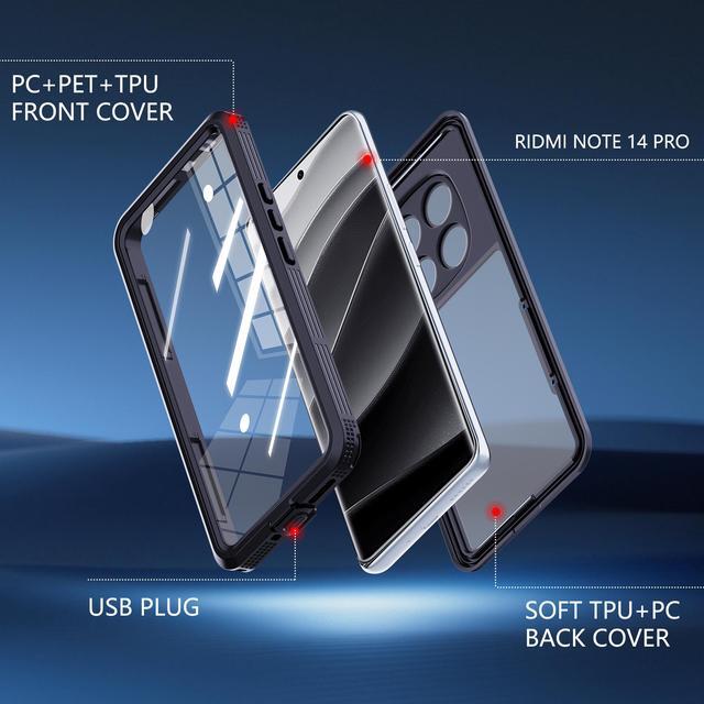 Alt view image 4 of 7 - For Xiaomi Redmi Note 14 Pro 5G Case Waterproof, Built-in Screen & Camera Protector IP68 Underwater Full Body Military Dropproof Shockproof Cover