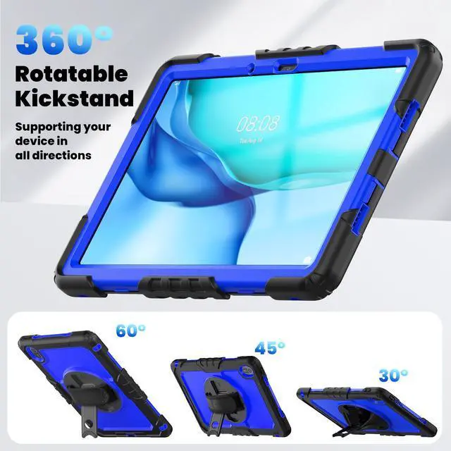 Alt view image 3 of 7 - BONAEVER Case for Huawei Matepad SE 11 inch 2024 with Rotating Stand/Hand Strap/Shoulder Strap Shockproof Cover Blue