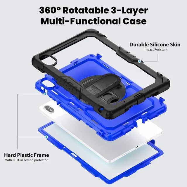 Alt view image 7 of 7 - BONAEVER Case for Huawei Matepad SE 11 inch 2024 with Rotating Stand/Hand Strap/Shoulder Strap Shockproof Cover Blue