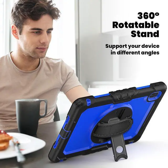 Alt view image 6 of 7 - BONAEVER Case for Huawei Matepad SE 11 inch 2024 with Rotating Stand/Hand Strap/Shoulder Strap Shockproof Cover Blue
