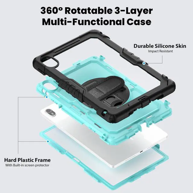 Alt view image 7 of 7 - BONAEVER Case for Huawei Matepad SE 11 inch 2024 with Rotating Stand/Hand Strap/Shoulder Strap Shockproof Cover Light Blue