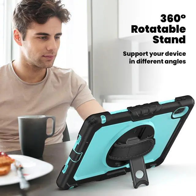 Alt view image 6 of 7 - BONAEVER Case for Huawei Matepad SE 11 inch 2024 with Rotating Stand/Hand Strap/Shoulder Strap Shockproof Cover Light Blue