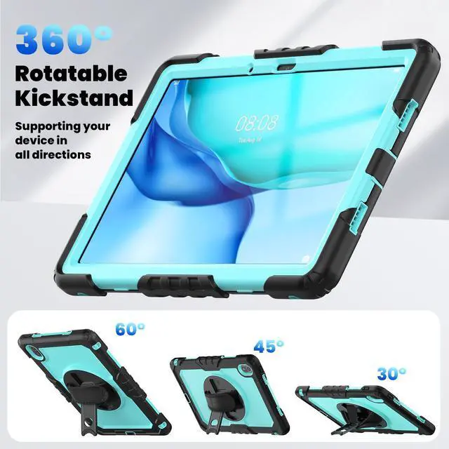 Alt view image 3 of 7 - BONAEVER Case for Huawei Matepad SE 11 inch 2024 with Rotating Stand/Hand Strap/Shoulder Strap Shockproof Cover Light Blue