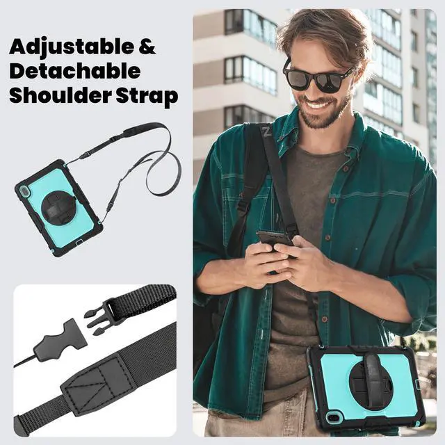 Alt view image 5 of 7 - BONAEVER Case for Huawei Matepad SE 11 inch 2024 with Rotating Stand/Hand Strap/Shoulder Strap Shockproof Cover Light Blue