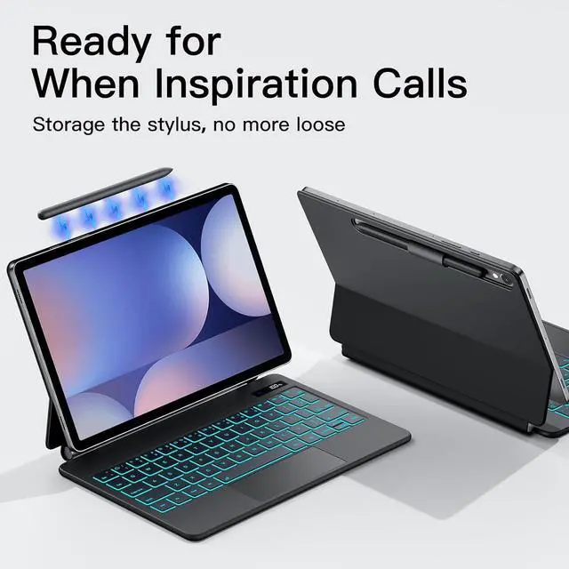 Alt view image 7 of 7 - BONAEVER Magic Keyboard Case for Samsung Galaxy Tab S10 Plus/S9 Plus/S9 FE Plus/S8 Plus/S7 Plus/S7 FE 12.4 inch with Floating Magnetic Stand, Backlit, Smart Touchpad, Pen Holder, LED Display