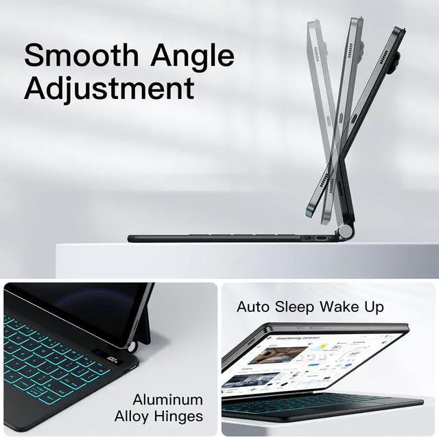 Alt view image 4 of 7 - BONAEVER Magic Keyboard Case for Samsung Galaxy Tab S10 Plus/S9 Plus/S9 FE Plus/S8 Plus/S7 Plus/S7 FE 12.4 inch with Floating Magnetic Stand, Backlit, Smart Touchpad, Pen Holder, LED Display