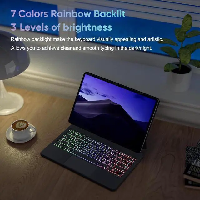 Alt view image 3 of 7 - BONAEVER Magic Keyboard Case for Samsung Galaxy Tab S10 Lite / S10 FE / S9 FE 5G 10.9 inch/S9/S8/S7 11 inch with Floating Magnetic Stand, Backlit, Smart Touchpad, Pen Holder, LED Battery Display