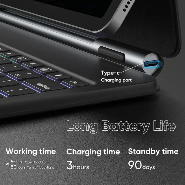 Alt view image 4 of 7 - BONAEVER Magic Keyboard Case for Samsung Galaxy Tab S10 Lite / S10 FE / S9 FE 5G 10.9 inch/S9/S8/S7 11 inch with Floating Magnetic Stand, Backlit, Smart Touchpad, Pen Holder, LED Battery Display