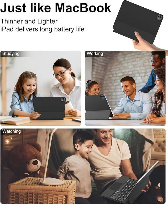 Alt view image 7 of 7 - BONAEVER Magic Keyboard Case for iPad Pro 11 inch M4 2024, Auto-Connect, Smart Folio Cover, No Battery Required, Multi-Touch Trackpad, Backlit Keyboard, Support iPad Charging via Keyboard