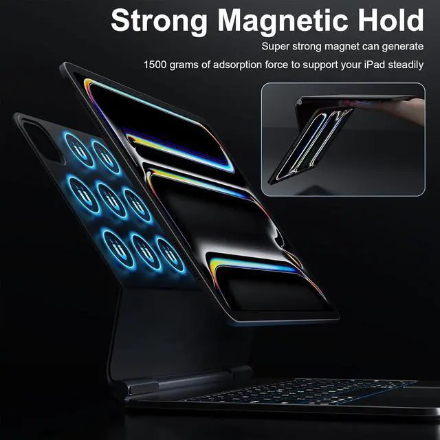 Alt view image 4 of 7 - BONAEVER Magic Keyboard Case for iPad Pro 11 inch M4 2024, Auto-Connect, Smart Folio Cover, No Battery Required, Multi-Touch Trackpad, Backlit Keyboard, Support iPad Charging via Keyboard