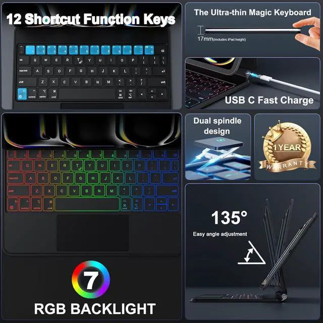 Alt view image 5 of 7 - BONAEVER Magic Keyboard Case for iPad Pro 11 inch M4 2024, Auto-Connect, Smart Folio Cover, No Battery Required, Multi-Touch Trackpad, Backlit Keyboard, Support iPad Charging via Keyboard