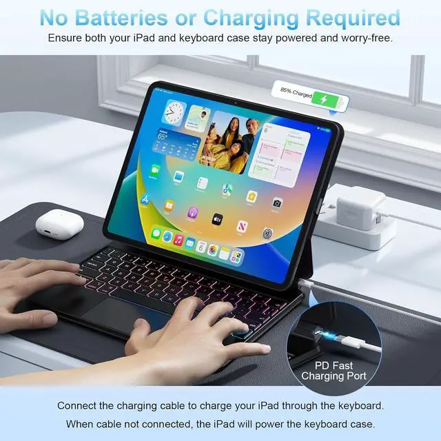 Alt view image 5 of 7 - BONAEVER Magic Keyboard Case for iPad Pro 13 inch M4 2024, Auto-Connect, Smart Folio Cover, No Battery Required, Multi-Touch Trackpad, Backlit Keyboard, Support iPad Charging via Keyboard