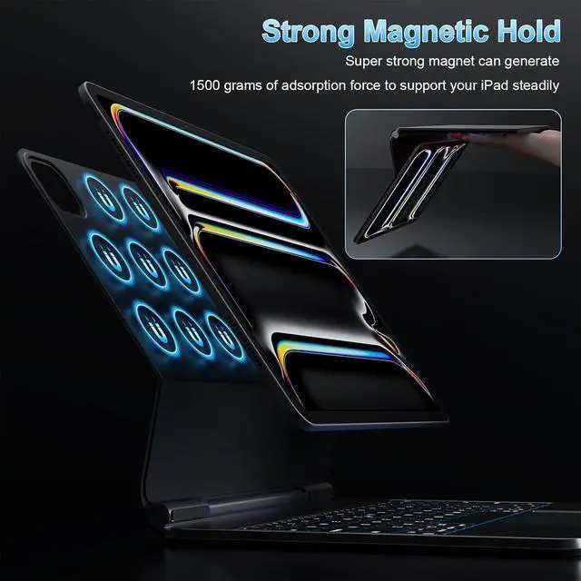 Alt view image 6 of 7 - BONAEVER Magic Keyboard Case for iPad Pro 13 inch M4 2024, Auto-Connect, Smart Folio Cover, No Battery Required, Multi-Touch Trackpad, Backlit Keyboard, Support iPad Charging via Keyboard