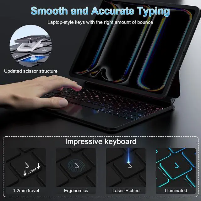Alt view image 3 of 7 - BONAEVER Magic Keyboard Case for iPad Pro 13 inch M4 2024, Auto-Connect, Smart Folio Cover, No Battery Required, Multi-Touch Trackpad, Backlit Keyboard, Support iPad Charging via Keyboard