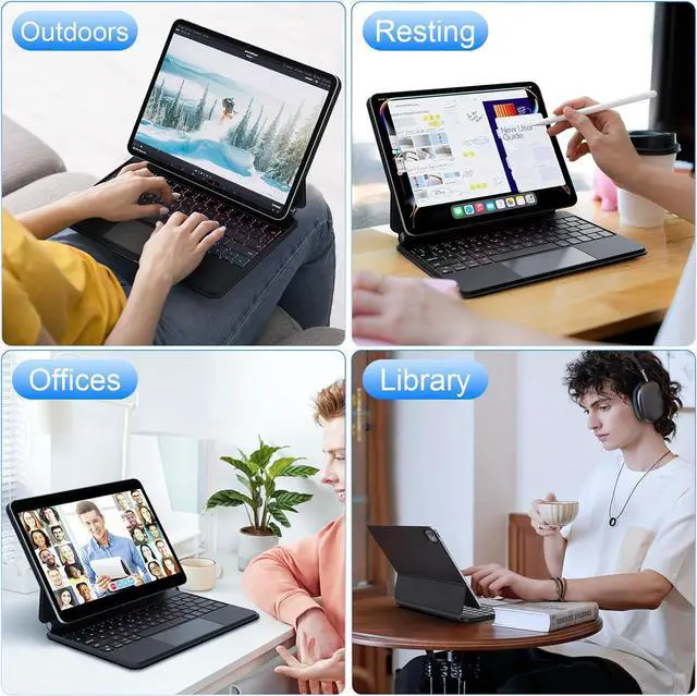 Alt view image 7 of 7 - BONAEVER Magic Keyboard Case for iPad Pro 13 inch M4 2024, Auto-Connect, Smart Folio Cover, No Battery Required, Multi-Touch Trackpad, Backlit Keyboard, Support iPad Charging via Keyboard