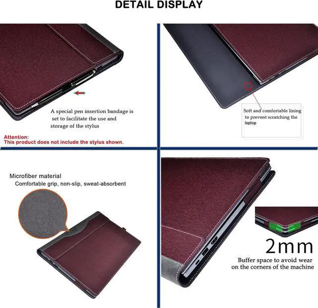 Alt view image 3 of 7 - BONAEVER Laptop Case Cover for Dell 14 Plus DB14250 & Pro 14 PC14255/PC14250 & Pro14 Plus PB14250 /PB14255 Sleeve,PU Leather Protective Shell Notebook PC Bag Accessories Wine Red