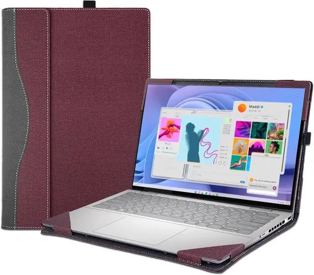 Main image of BONAEVER Laptop Case Cover for Dell 14 Plus DB14250 & Pro 14 PC14255/PC14250 & Pro14 Plus PB14250 /PB14255 Sleeve,PU Leather Protective Shell Notebook PC Bag Accessories Wine Red