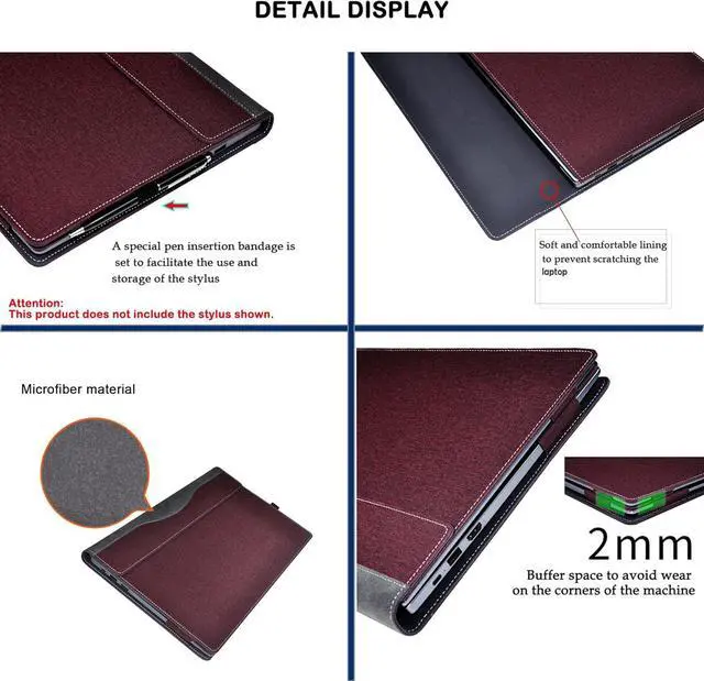 Alt view image 6 of 7 - BONAEVER Laptop Case Cover for New Samsung Galaxy Book4 Edge 14'' & 14 inch Book 4 Pro & for Book3 Pro,PU Leather Notebook PC Bag Sleeve Wine Red