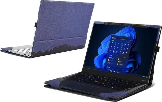 Alt view image 6 of 7 - BONAEVER Laptop case for 14 inch Lenovo ThinkPad X1 Carbon Gen 12 2024 Laptop Leather Sleeve ThinkPad X1 Carbon Gen 13 Intel Aura Edition All-in-One Drop-Proof PU Leather Sleeve Blue