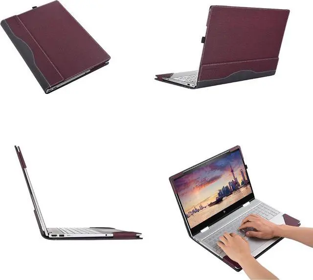 Alt view image 3 of 7 - BONAEVER Laptop case for 14 inch Lenovo ThinkPad X1 Carbon Gen 12 2024 Laptop Leather Sleeve ThinkPad X1 Carbon Gen 13 Intel Aura Edition All-in-One Drop-Proof PU Leather Sleeve Wine Red