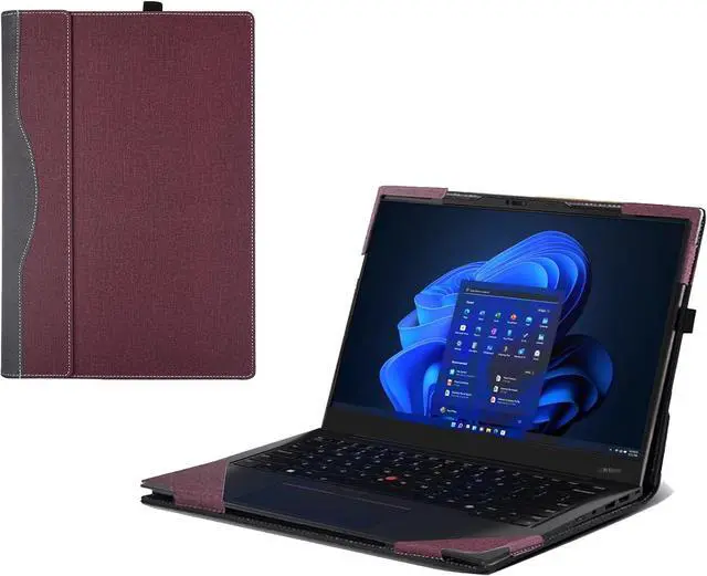 Alt view image 5 of 7 - BONAEVER Laptop case for 14 inch Lenovo ThinkPad X1 Carbon Gen 12 2024 Laptop Leather Sleeve ThinkPad X1 Carbon Gen 13 Intel Aura Edition All-in-One Drop-Proof PU Leather Sleeve Wine Red