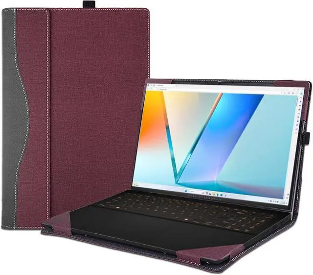Main image of BONAEVER Laptop Case Cover for ASUS Vivobook S 15 S5506 M5506 & Vivobook S 16 S5606 M5606,PU Leather Detachable Protective Sleeve Wine Red