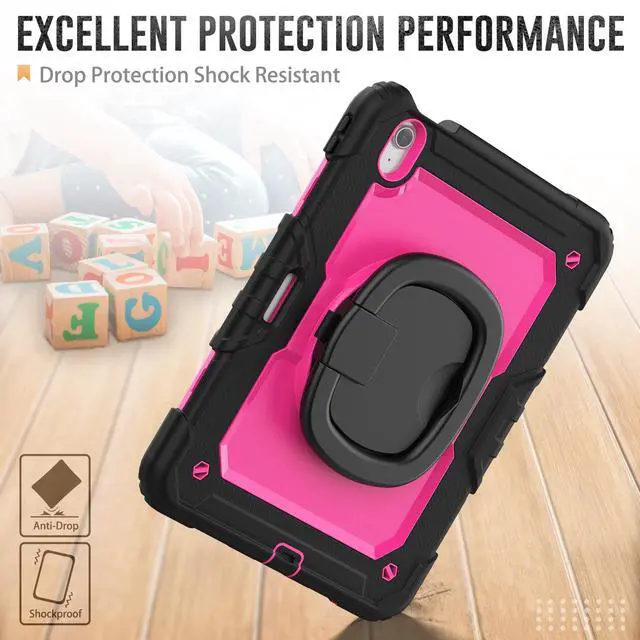 Alt view image 3 of 7 - BONAEVER Case for iPad Air 11 inch M2 M3 2025 2024 6th 7th Generation, Shockproof Protective Cover with Screen Protector, Rotating Stand, Hand/Shoulder Strap, Pencil Holder Rose Red