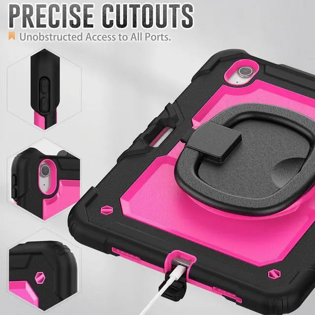 Alt view image 7 of 7 - BONAEVER Case for iPad Air 11 inch M2 M3 2025 2024 6th 7th Generation, Shockproof Protective Cover with Screen Protector, Rotating Stand, Hand/Shoulder Strap, Pencil Holder Rose Red