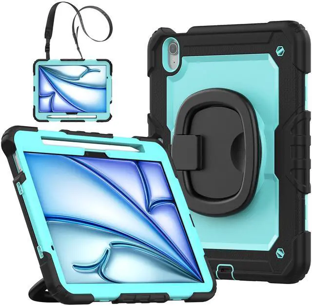 Main image of BONAEVER Case for iPad Air 11 inch M2 M3 2025 2024 6th 7th Generation, Shockproof Protective Cover with Screen Protector, Rotating Stand, Hand/Shoulder Strap, Pencil Holder Light Blue