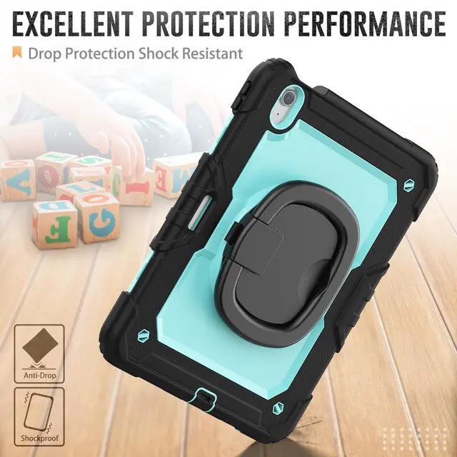 Alt view image 2 of 7 - BONAEVER Case for iPad Air 11 inch M2 M3 2025 2024 6th 7th Generation, Shockproof Protective Cover with Screen Protector, Rotating Stand, Hand/Shoulder Strap, Pencil Holder Light Blue