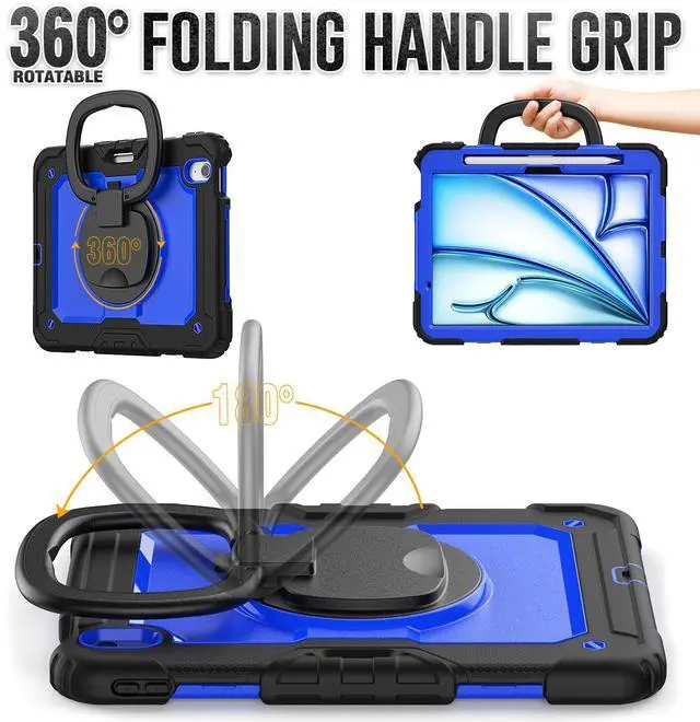 Alt view image 2 of 7 - BONAEVER Case for iPad Pro 11 Inch 2024 M4 2024 5th Generation A2836 A2837 A3006, Shockproof Protective Cover with Screen Protector, Rotating Stand, Hand/Shoulder Strap, Pencil Holder Blue