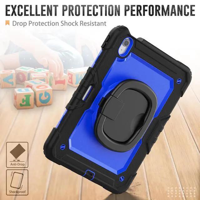 Alt view image 3 of 7 - BONAEVER Case for iPad Pro 11 Inch 2024 M4 2024 5th Generation A2836 A2837 A3006, Shockproof Protective Cover with Screen Protector, Rotating Stand, Hand/Shoulder Strap, Pencil Holder Blue