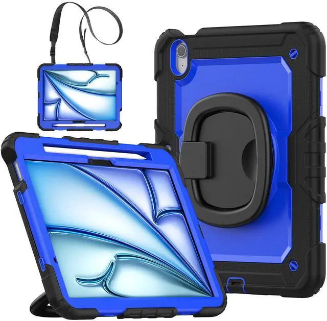 Main image of BONAEVER Case for iPad Pro 11 Inch 2024 M4 2024 5th Generation A2836 A2837 A3006, Shockproof Protective Cover with Screen Protector, Rotating Stand, Hand/Shoulder Strap, Pencil Holder Blue
