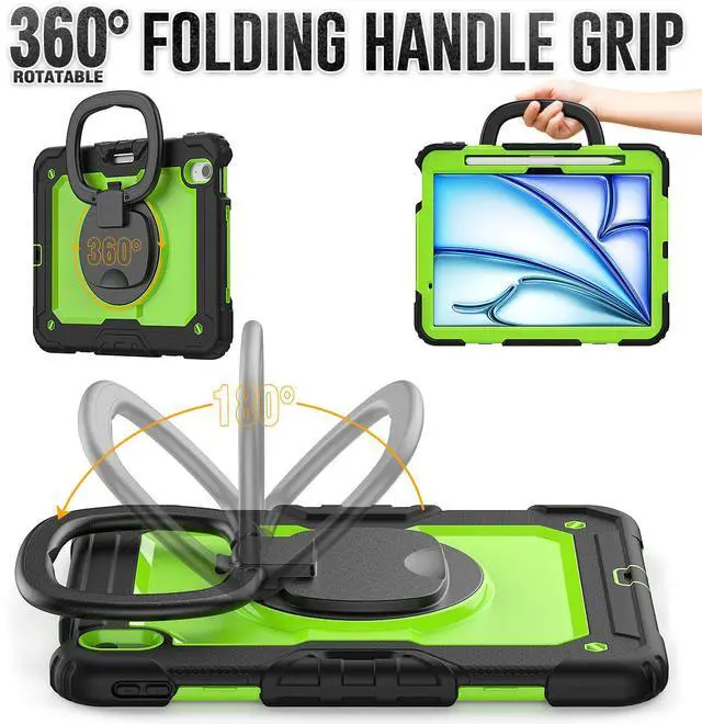 Alt view image 2 of 7 - BONAEVER Case for iPad Pro 11 Inch 2024 M4 2024 5th Generation A2836 A2837 A3006, Shockproof Protective Cover with Screen Protector, Rotating Stand, Hand/Shoulder Strap, Pencil Holder Green