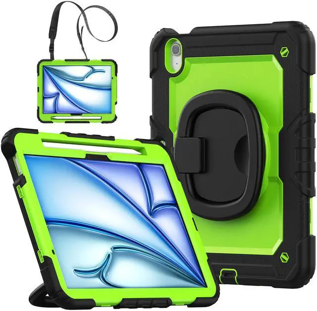 Main image of BONAEVER Case for iPad Pro 11 Inch 2024 M4 2024 5th Generation A2836 A2837 A3006, Shockproof Protective Cover with Screen Protector, Rotating Stand, Hand/Shoulder Strap, Pencil Holder Green