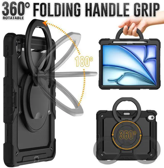 Alt view image 2 of 7 - BONAEVER Case for iPad Air 13 inch M3 2025 / M2 2024 with Built-in Screen Protector, 360° Rotating Stand, Pencil Holder, Adjustable Shoulder Strap, Pencil Holder