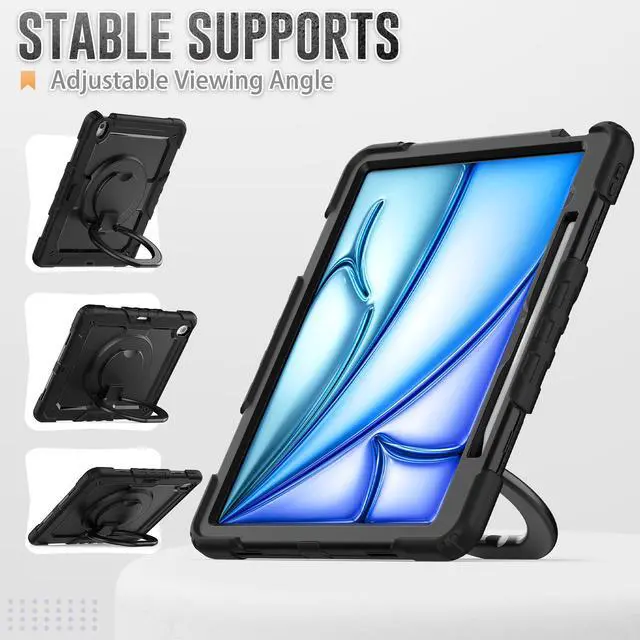 Alt view image 4 of 7 - BONAEVER Case for iPad Air 13 inch M3 2025 / M2 2024 with Built-in Screen Protector, 360° Rotating Stand, Pencil Holder, Adjustable Shoulder Strap, Pencil Holder