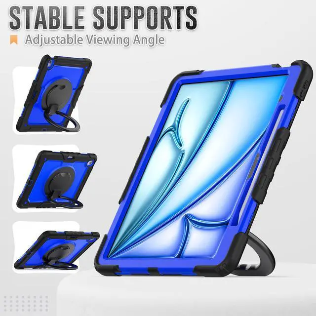 Alt view image 4 of 7 - BONAEVER Case for iPad Air 13 inch M3 2025 / M2 2024 with Built-in Screen Protector, 360° Rotating Stand, Pencil Holder, Adjustable Shoulder Strap, Pencil Holder Blue