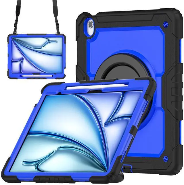Main image of BONAEVER Case for iPad Air 13 inch M3 2025 / M2 2024 with Built-in Screen Protector, 360° Rotating Stand, Pencil Holder, Adjustable Shoulder Strap, Pencil Holder Blue