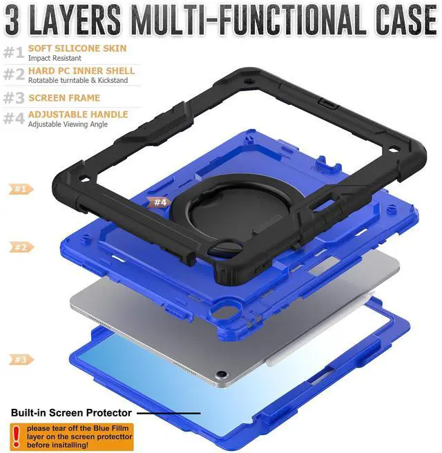 Alt view image 5 of 7 - BONAEVER Case for iPad Air 13 inch M3 2025 / M2 2024 with Built-in Screen Protector, 360° Rotating Stand, Pencil Holder, Adjustable Shoulder Strap, Pencil Holder Blue