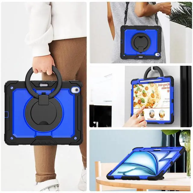 Alt view image 7 of 7 - BONAEVER Case for iPad Air 13 inch M3 2025 / M2 2024 with Built-in Screen Protector, 360° Rotating Stand, Pencil Holder, Adjustable Shoulder Strap, Pencil Holder Blue