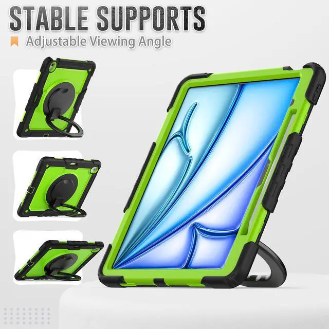 Alt view image 4 of 7 - BONAEVER Case for iPad Air 13 inch M3 2025 / M2 2024 with Built-in Screen Protector, 360° Rotating Stand, Pencil Holder, Adjustable Shoulder Strap, Pencil Holder Green