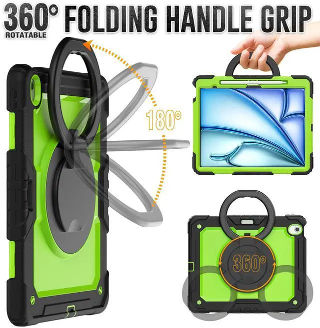Alt view image 2 of 7 - BONAEVER Case for iPad Air 13 inch M3 2025 / M2 2024 with Built-in Screen Protector, 360° Rotating Stand, Pencil Holder, Adjustable Shoulder Strap, Pencil Holder Green