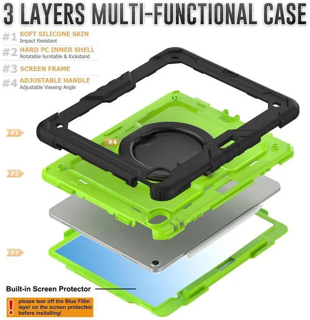 Alt view image 5 of 7 - BONAEVER Case for iPad Air 13 inch M3 2025 / M2 2024 with Built-in Screen Protector, 360° Rotating Stand, Pencil Holder, Adjustable Shoulder Strap, Pencil Holder Green