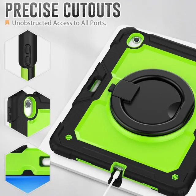 Alt view image 6 of 7 - BONAEVER Case for iPad Air 13 inch M3 2025 / M2 2024 with Built-in Screen Protector, 360° Rotating Stand, Pencil Holder, Adjustable Shoulder Strap, Pencil Holder Green