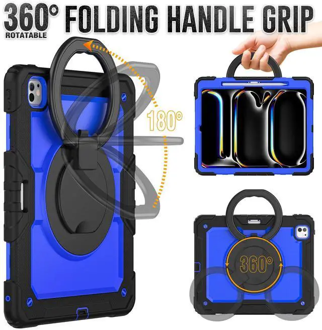 Alt view image 2 of 7 - BONAEVER Case for iPad Pro 13 Inch M4 7th Generation 2024 A2925 A2926 A3007 with Built-in Screen Protector, 360° Rotating Stand, Pencil Holder, Adjustable Shoulder Strap, Pencil Holder Blue