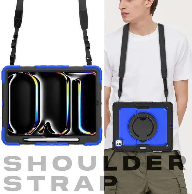 Alt view image 7 of 7 - BONAEVER Case for iPad Pro 13 Inch M4 7th Generation 2024 A2925 A2926 A3007 with Built-in Screen Protector, 360° Rotating Stand, Pencil Holder, Adjustable Shoulder Strap, Pencil Holder Blue